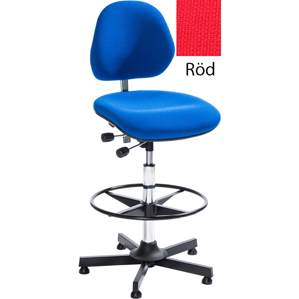 Arbetsstol hög med fotring, röd